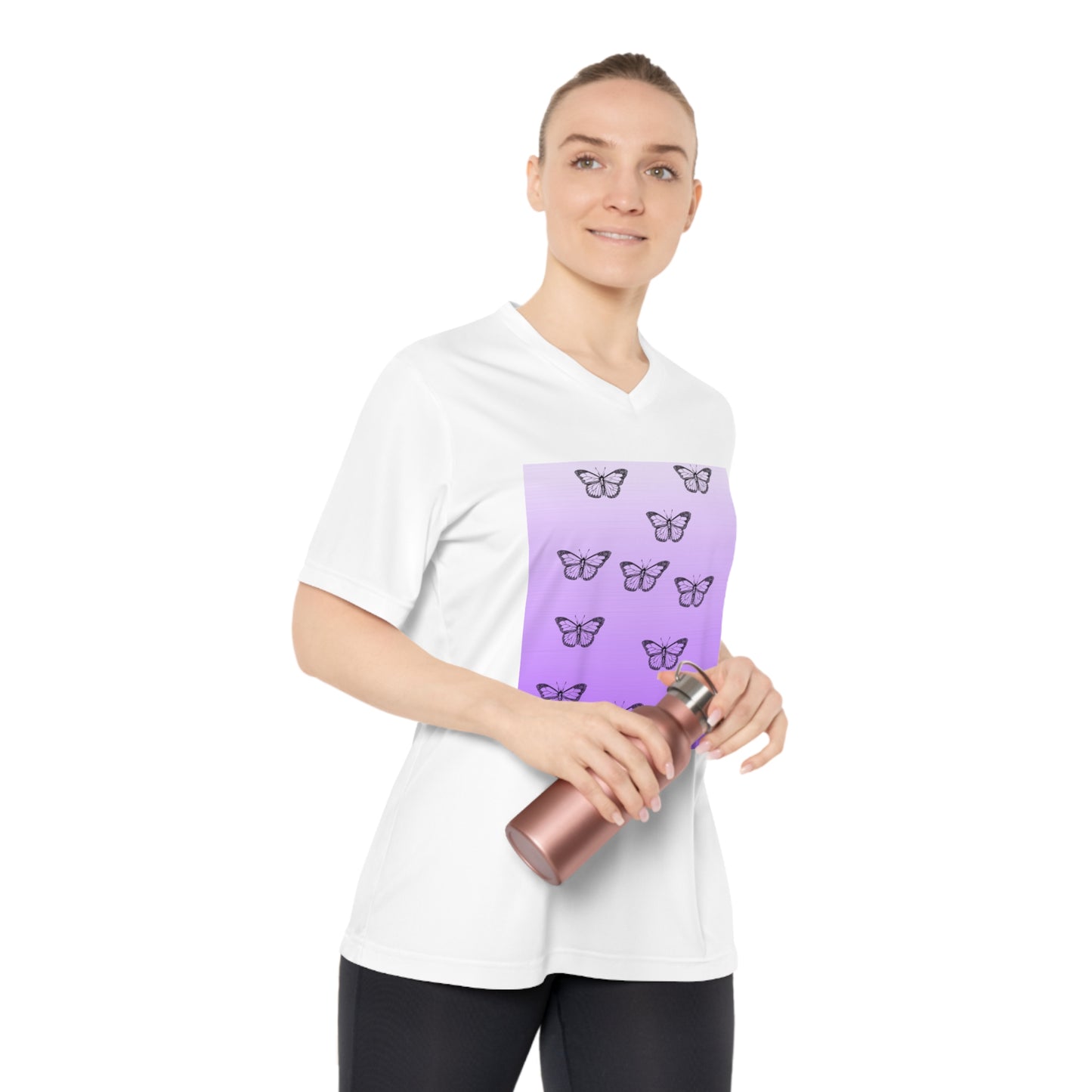 Butterfly Graphic Women's Performance V-Neck T-Shirt - Activewear for Nature Lovers