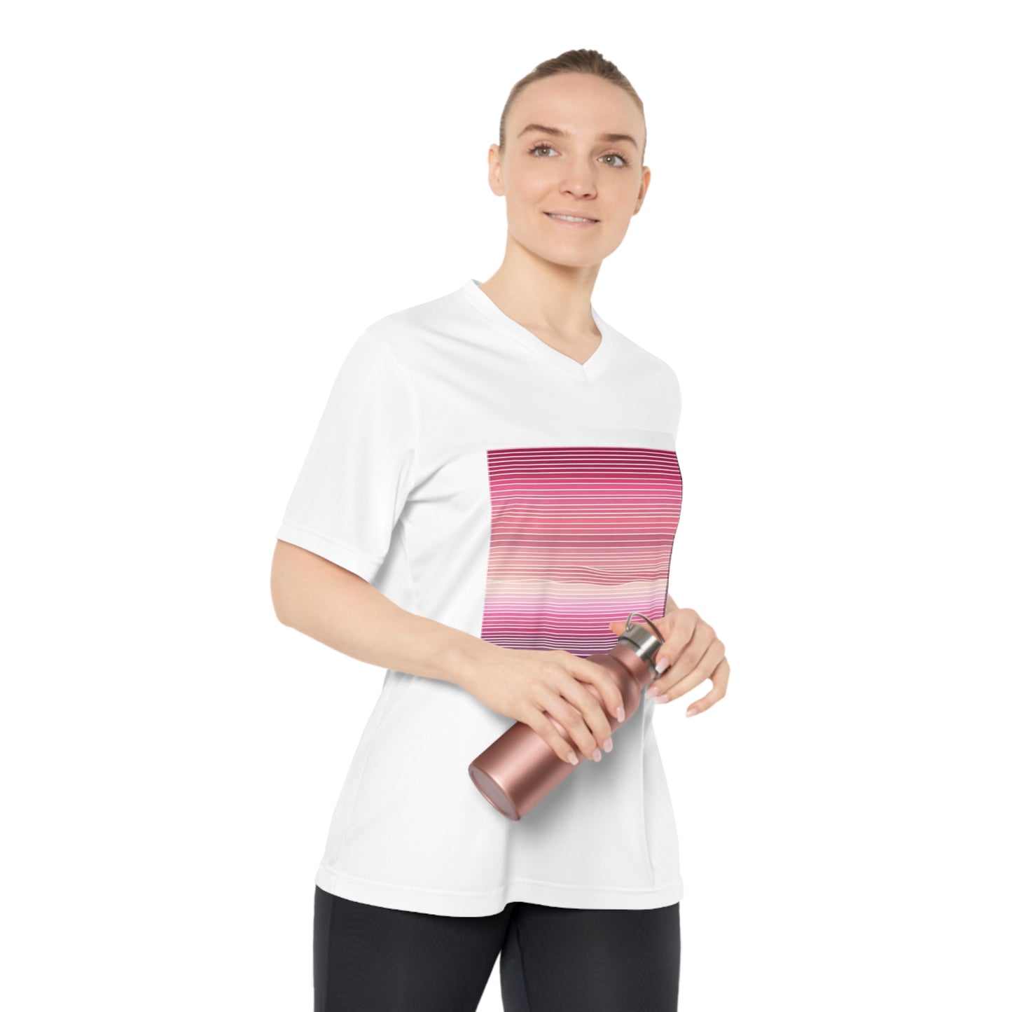 Women’s Performance V-Neck T-Shirt – Gradient Stripes Design for Active Lifestyle