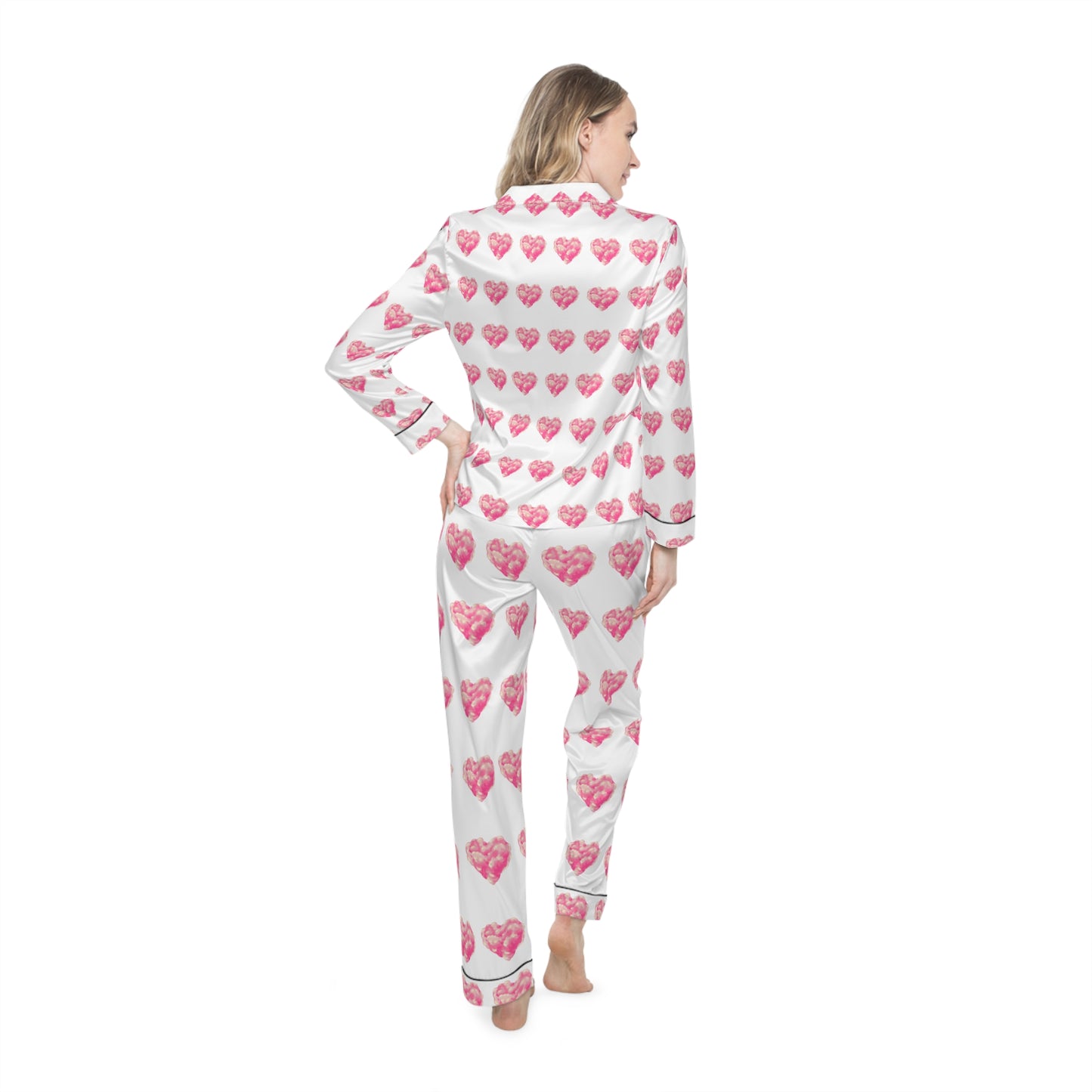 Women’s Heart Print Satin Pajamas - Luxurious and Stylish Sleepwear