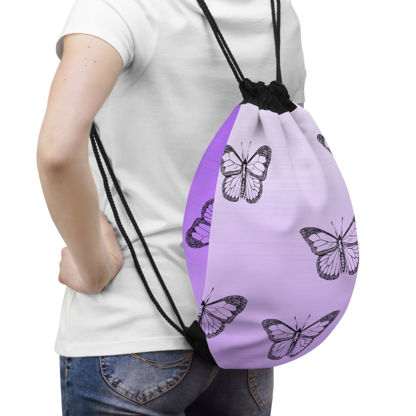 Dee Dee's Purple Butterfly Drawstring Bag - Trendy & Stylish Gym, School, or Travel Accessory