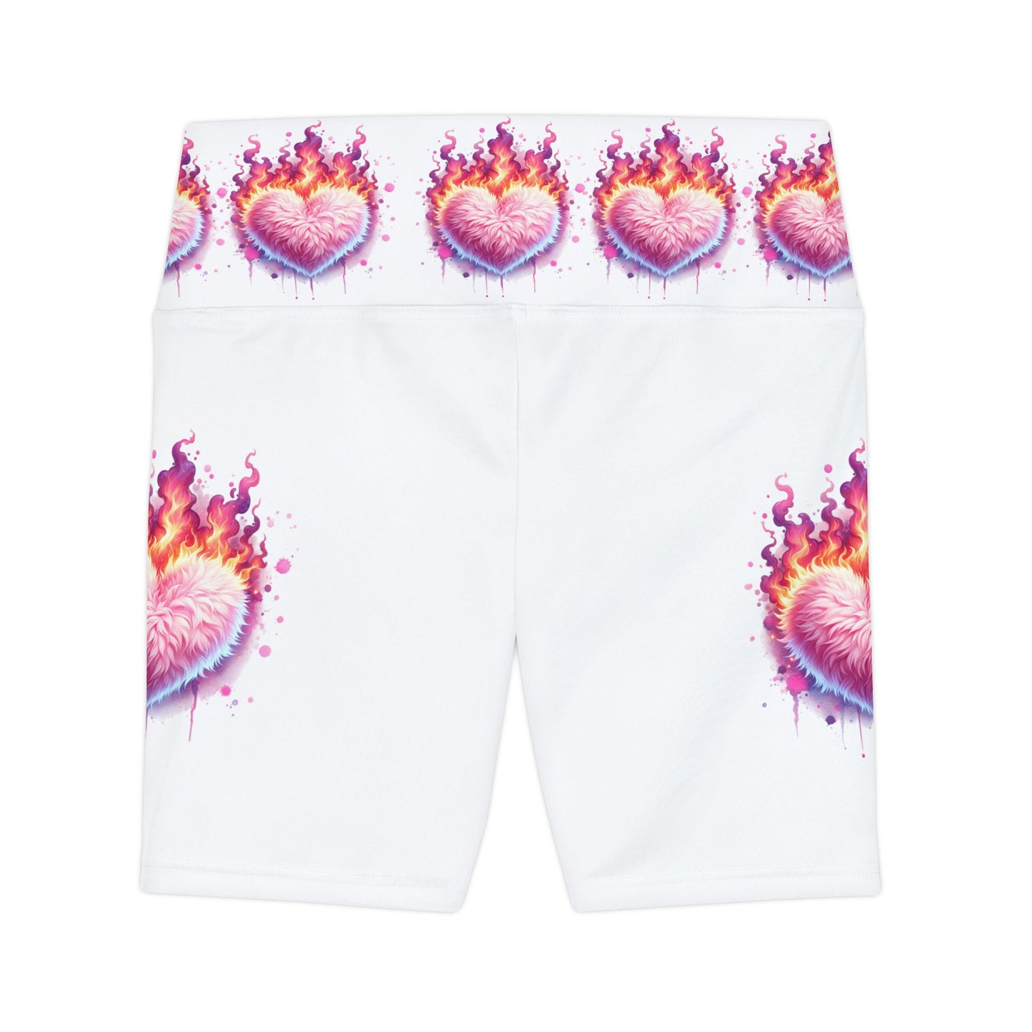 Flaming Heart Women's Workout Shorts - Bright Leggings for Fitness Enthusiasts