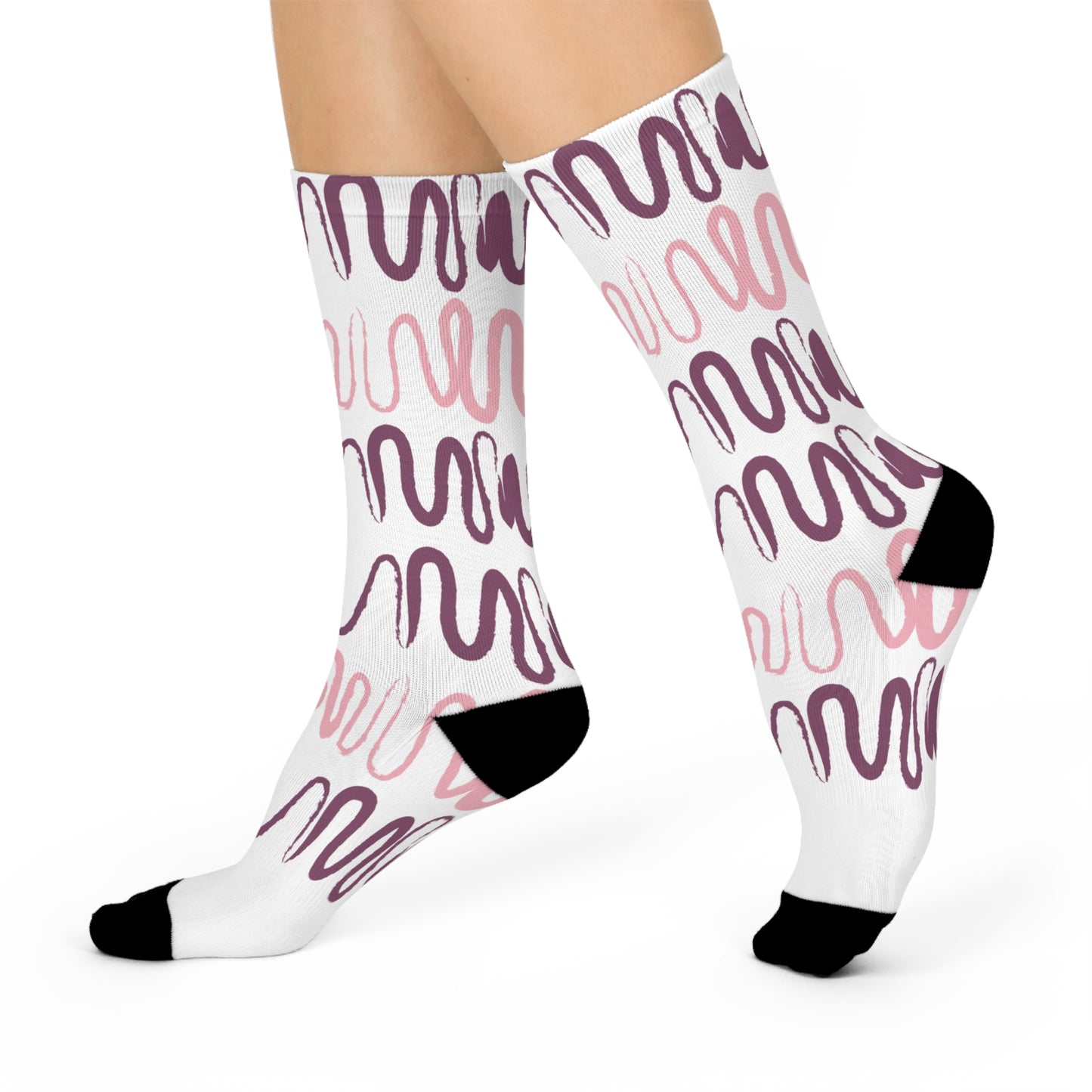 Trendy Cushioned Crew Socks with Abstract Wave Design
