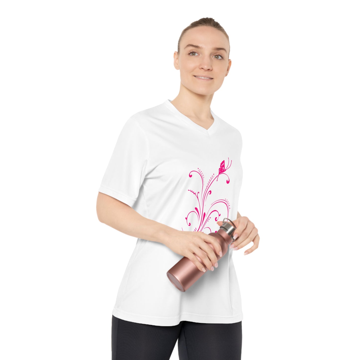 Floral Women's Performance V-Neck T-Shirt – Activewear for Fitness & Everyday