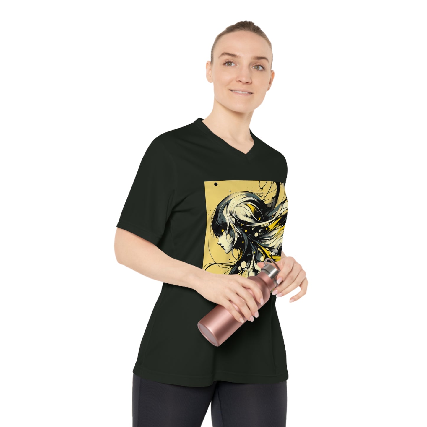 Artistic Women's V-Neck Performance T-Shirt - Modern Graphic Design