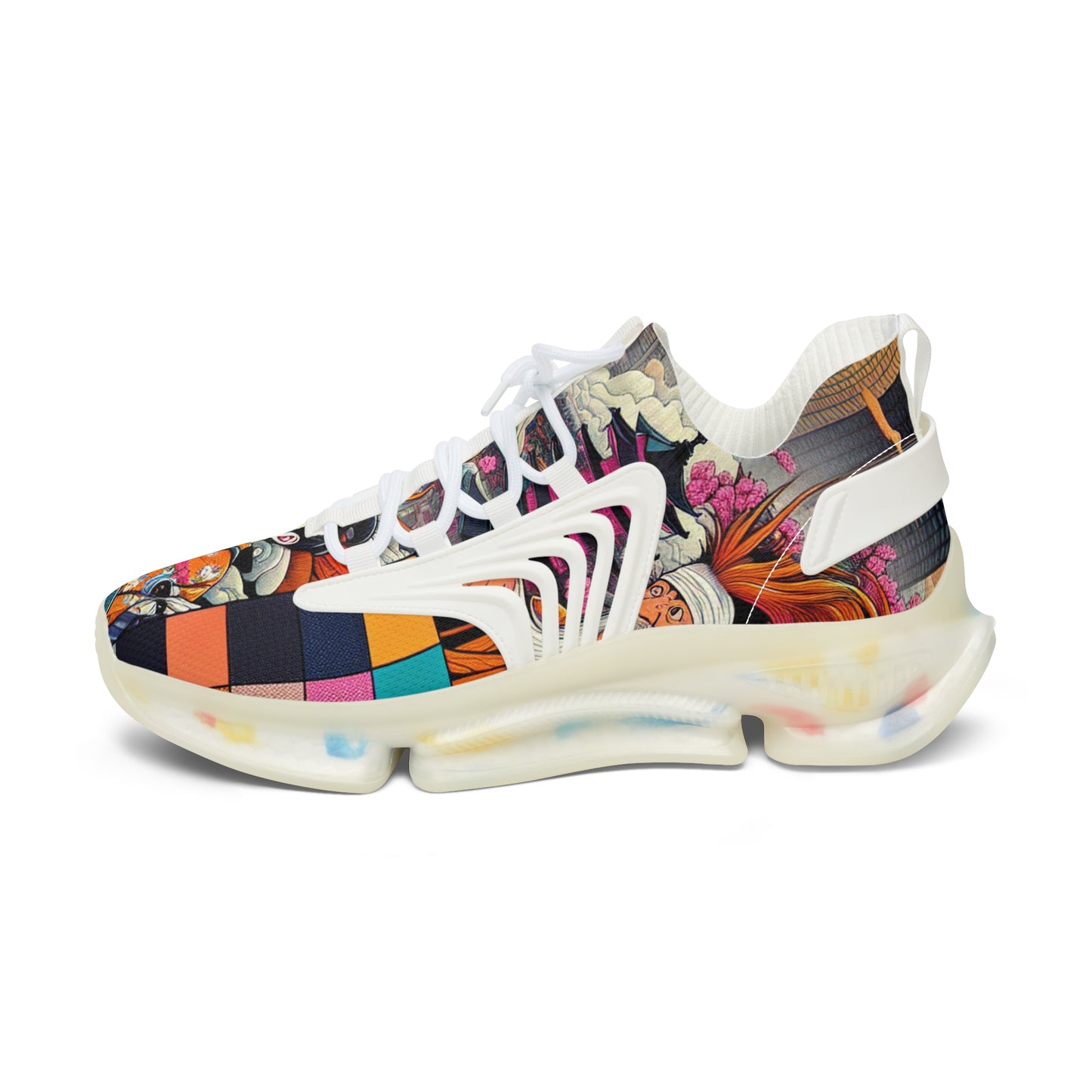 Colorful Women's Mesh Sneakers, Unique Athletic Footwear, Fun Casual Shoes, Street Style Sneakers, Fashionable Women's Sneakers