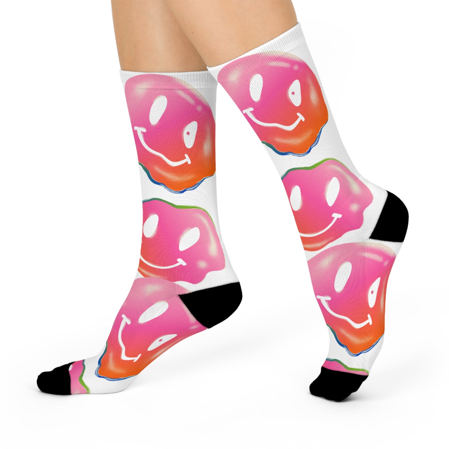 Colorful Happy Face Cushioned Crew Socks - Fun & Playful Design for Everyday Comfort