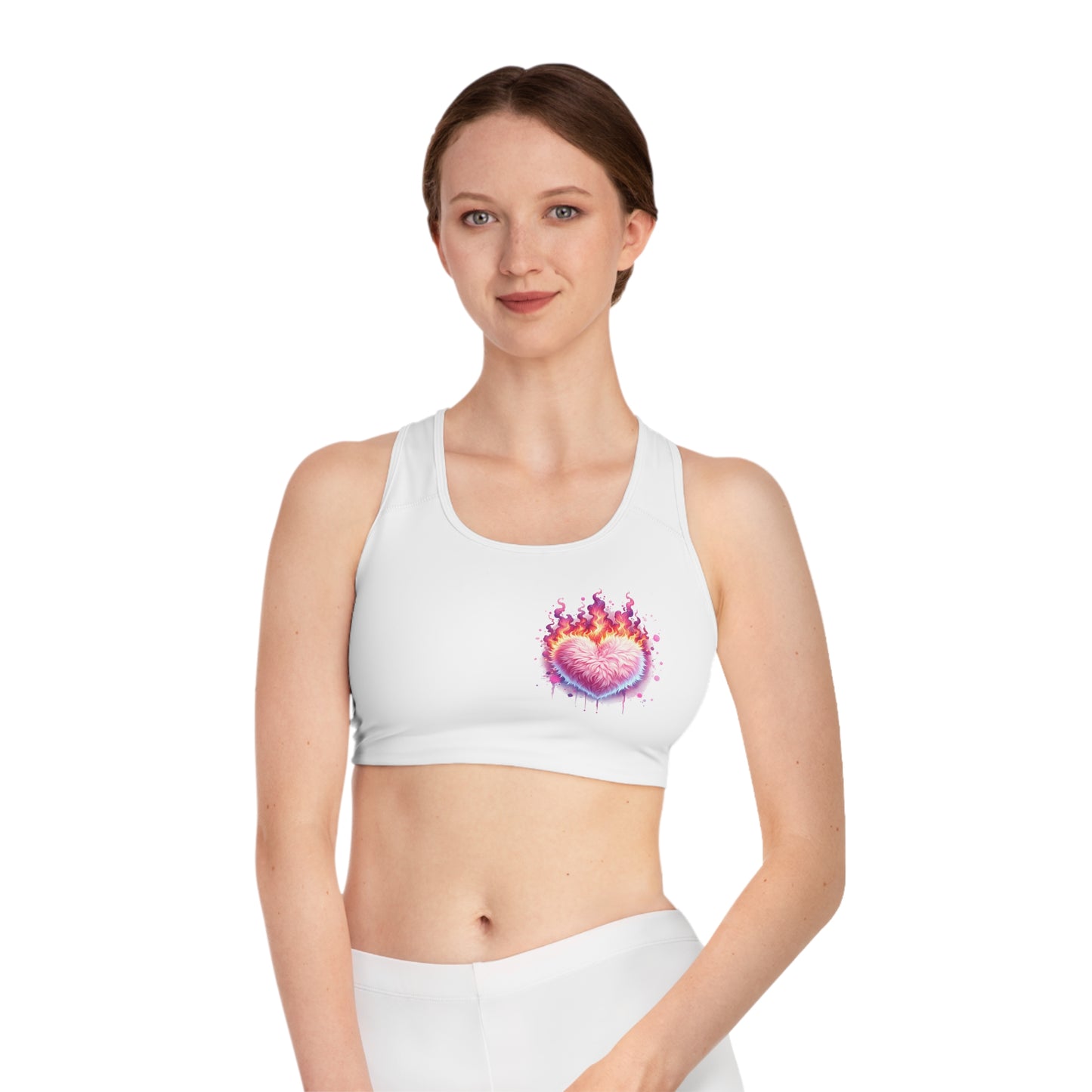 Flaming Heart Sports Bra - Stylish and Motivational Activewear for Workout Enthusiasts