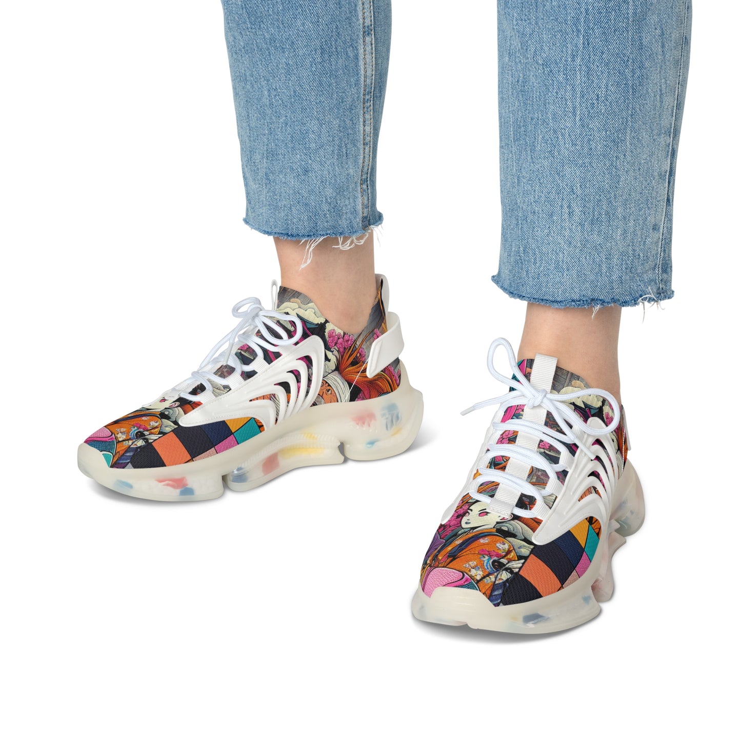 Colorful Women's Mesh Sneakers, Unique Athletic Footwear, Fun Casual Shoes, Street Style Sneakers, Fashionable Women's Sneakers
