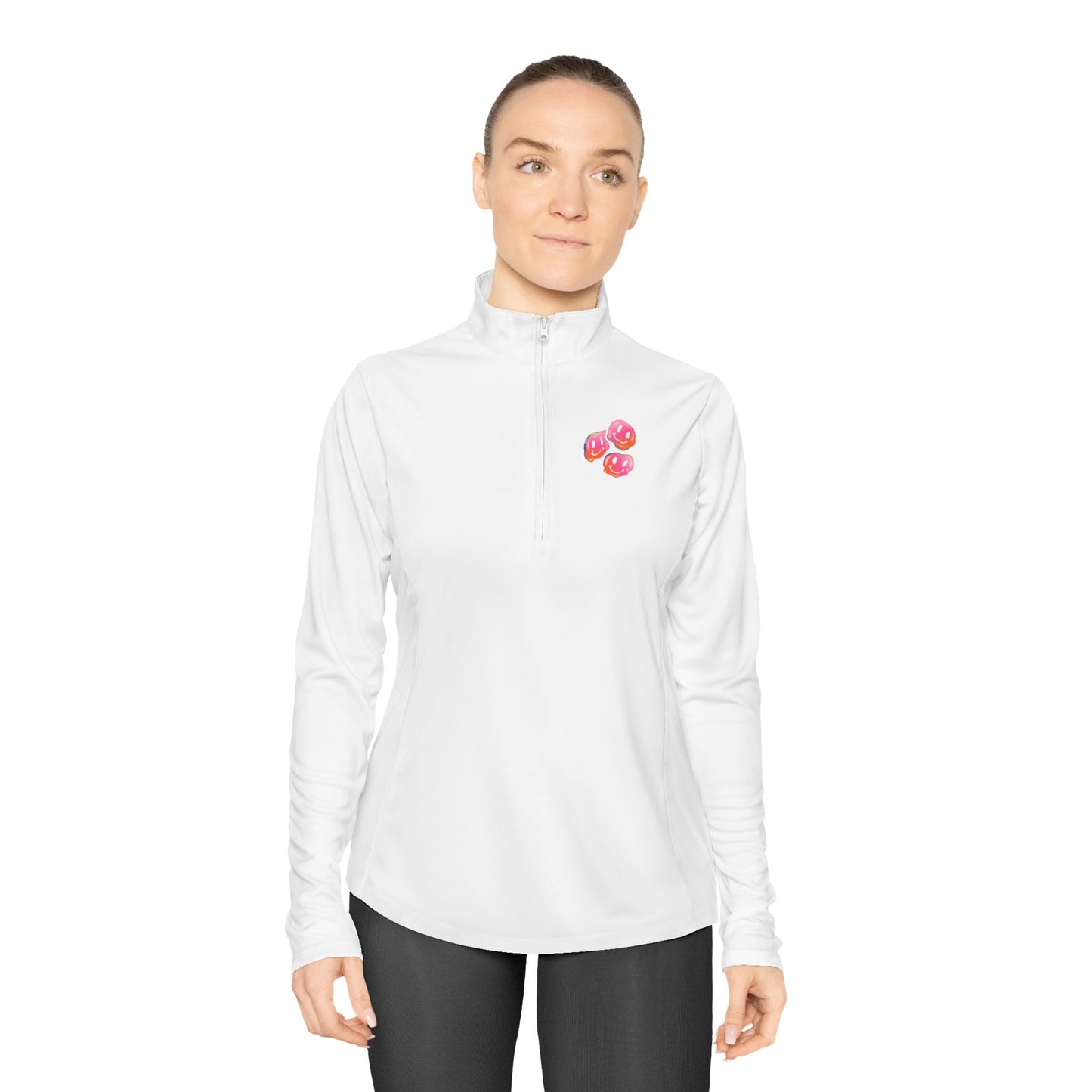 Ladies Quarter-Zip Pullover with Cute Pink Lips Design