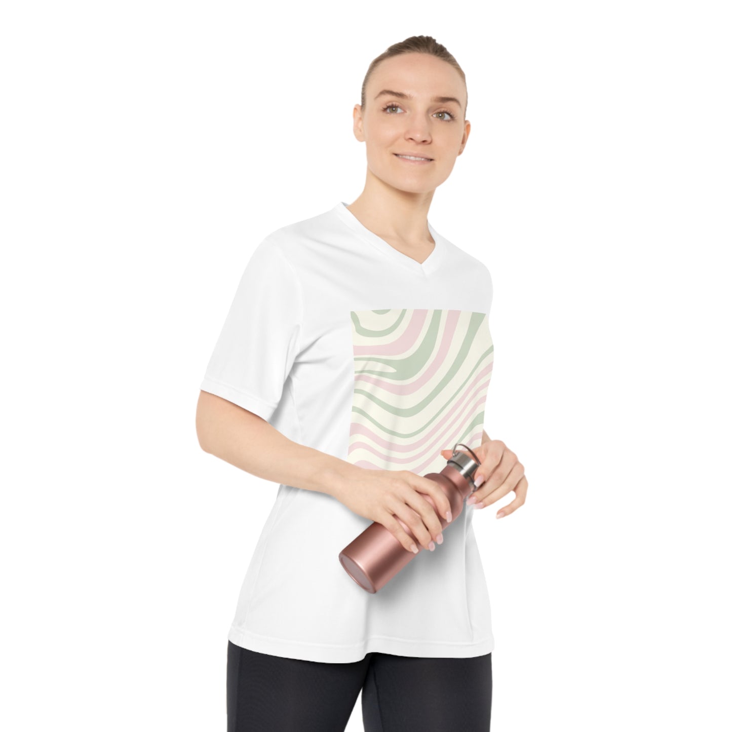 Women’s Performance V-Neck T-Shirt - Elegant Pastel Waves Design for Active Lifestyle