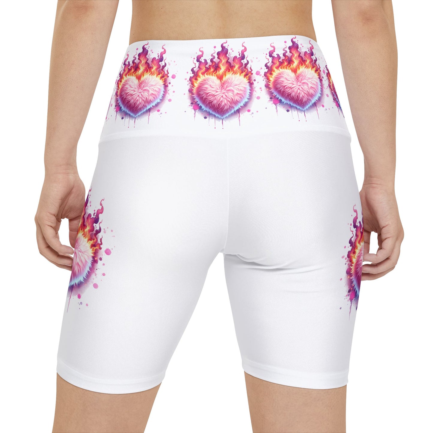 Flaming Heart Women's Workout Shorts - Bright Leggings for Fitness Enthusiasts