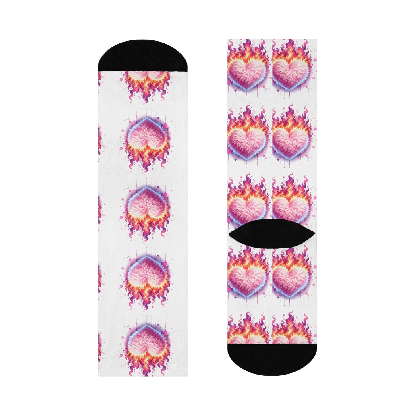 Love on Fire Cushioned Crew Socks - Colorful Heart & Flames Design