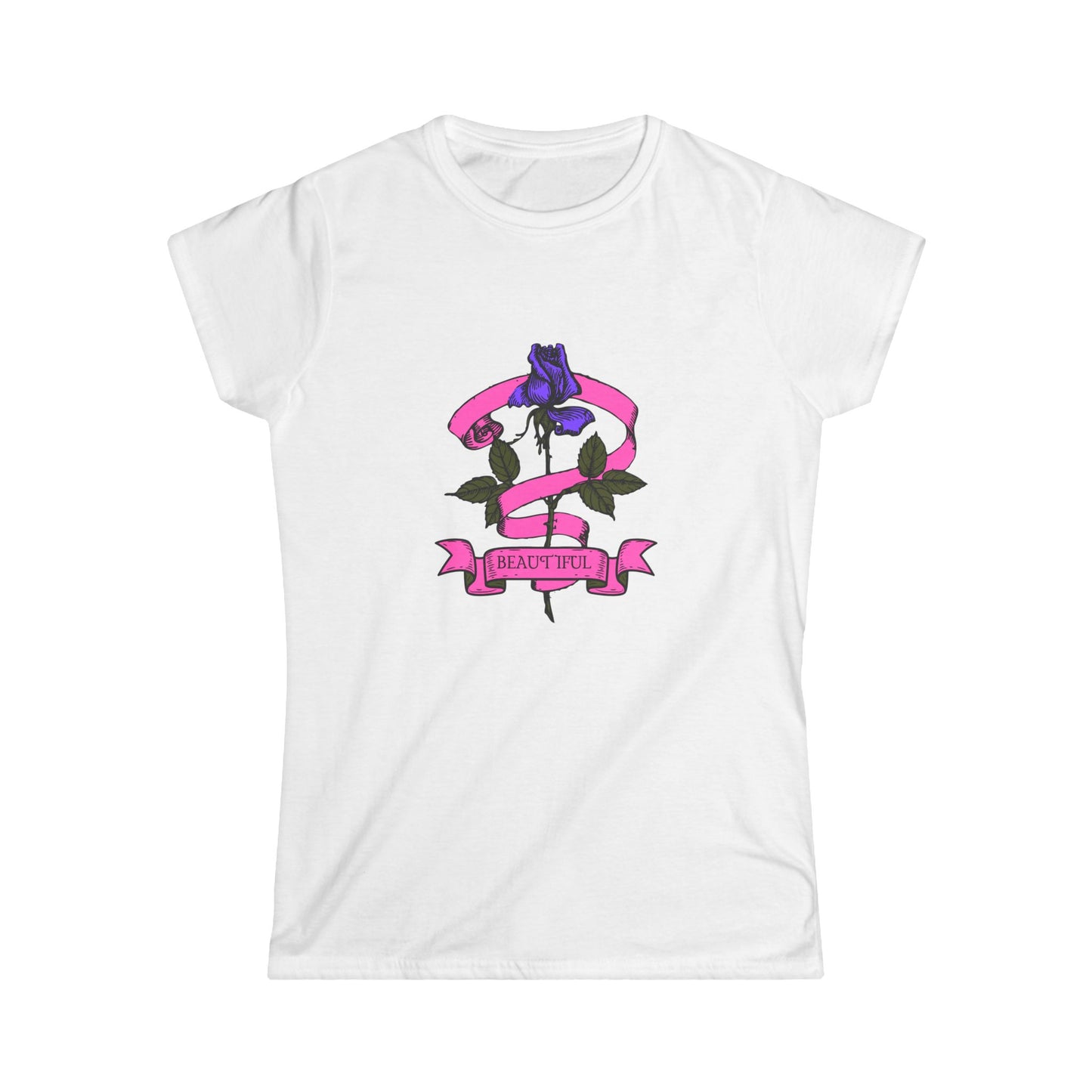 Women's Tee - Purple Rose with Pink Ribbon Design