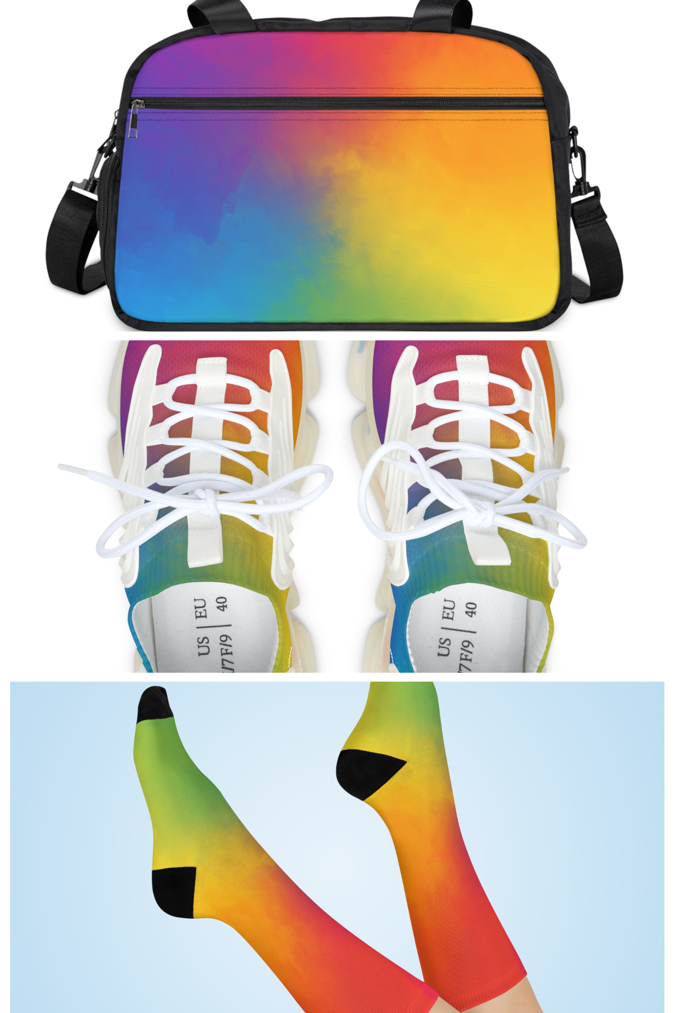 Rainbow Fitness Handbag, Sneakers And Socks Bundle