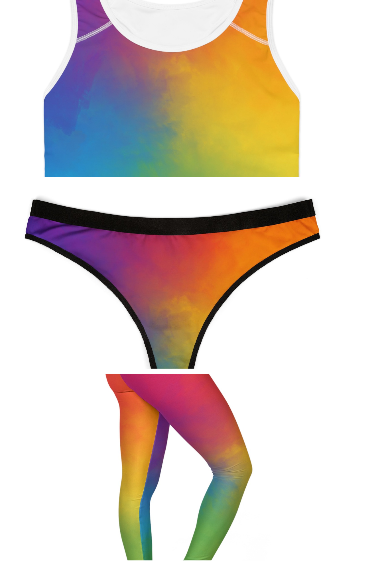 Rainbow Sports bra, Thong and Leggings Bundle