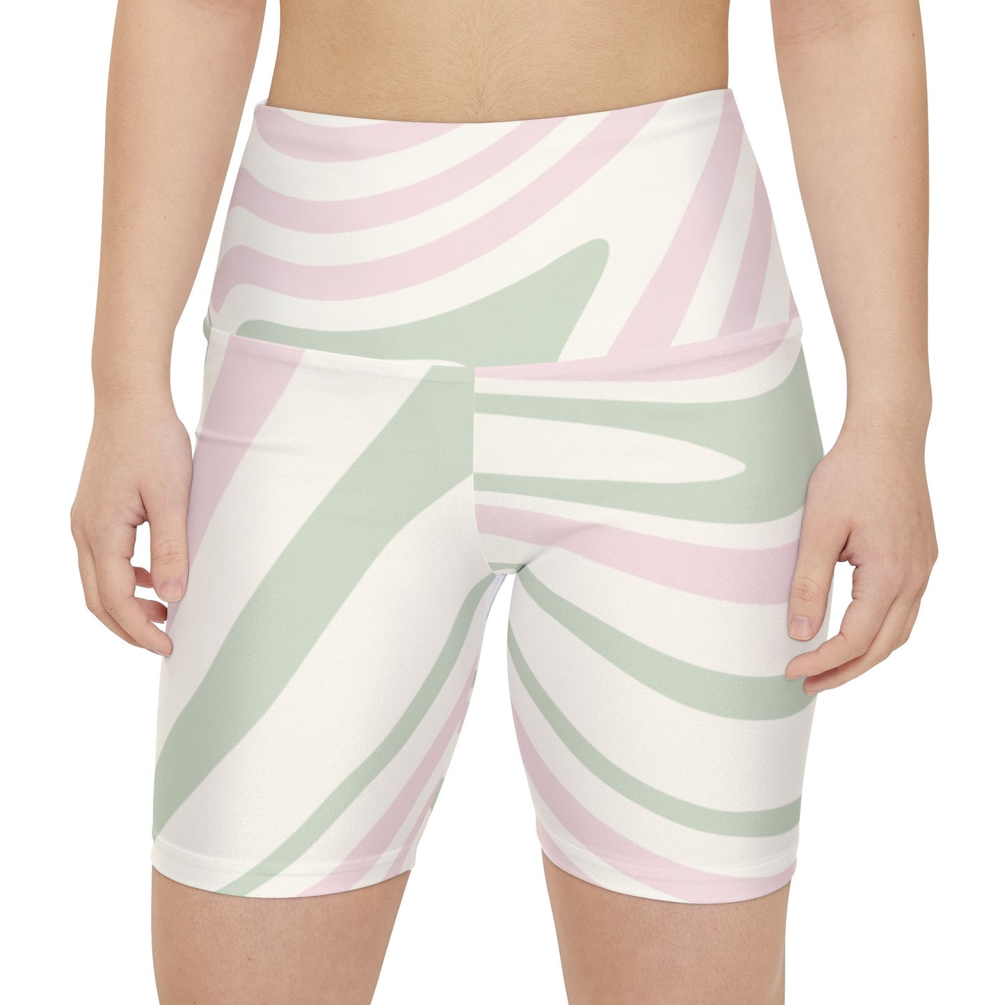 Stylish Women's Workout Shorts - Pink and Green Zebra Print for Fitness Enthusiasts