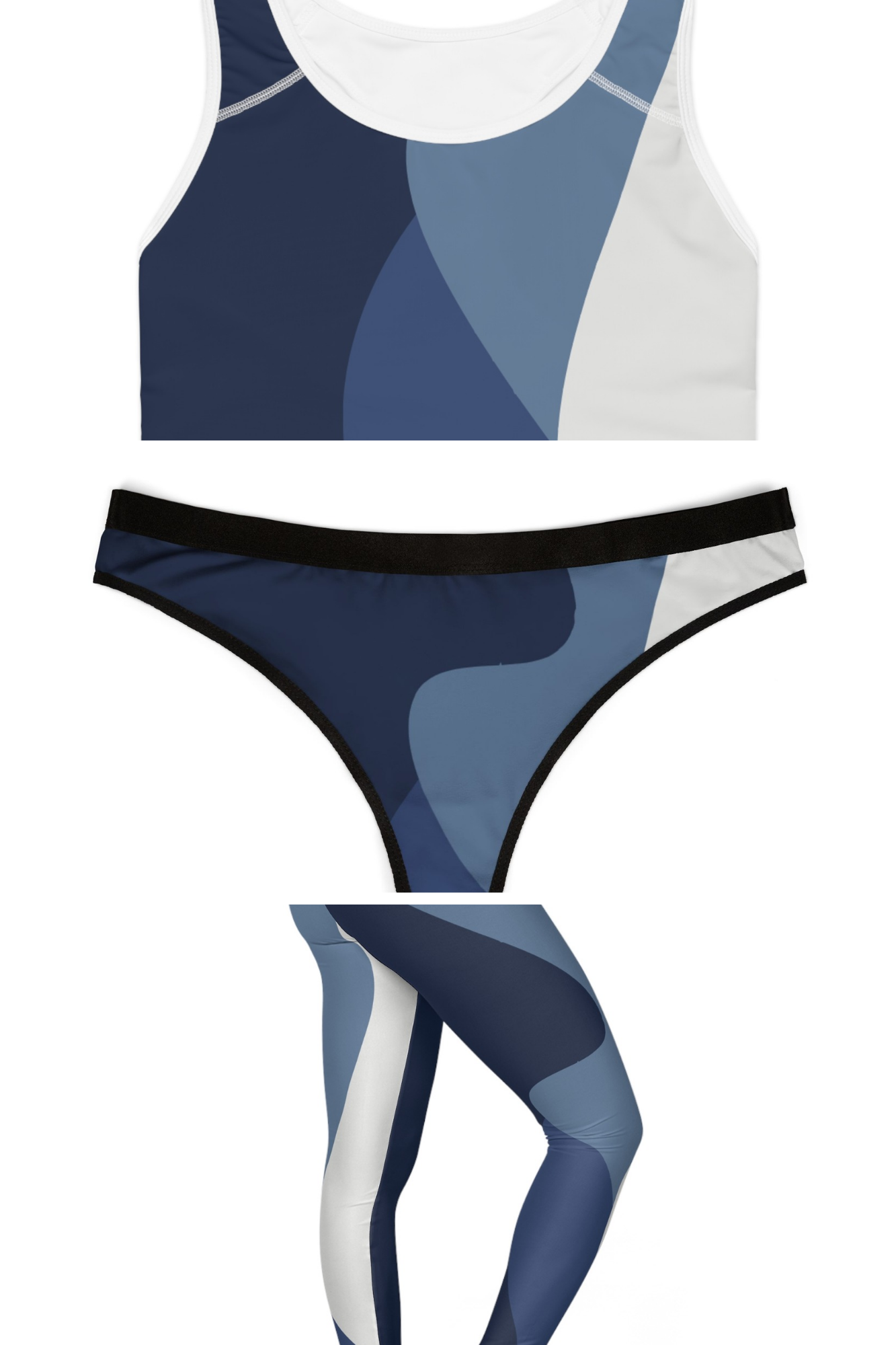 Abstract Blue Sports bra, Thong and leggings Bundle