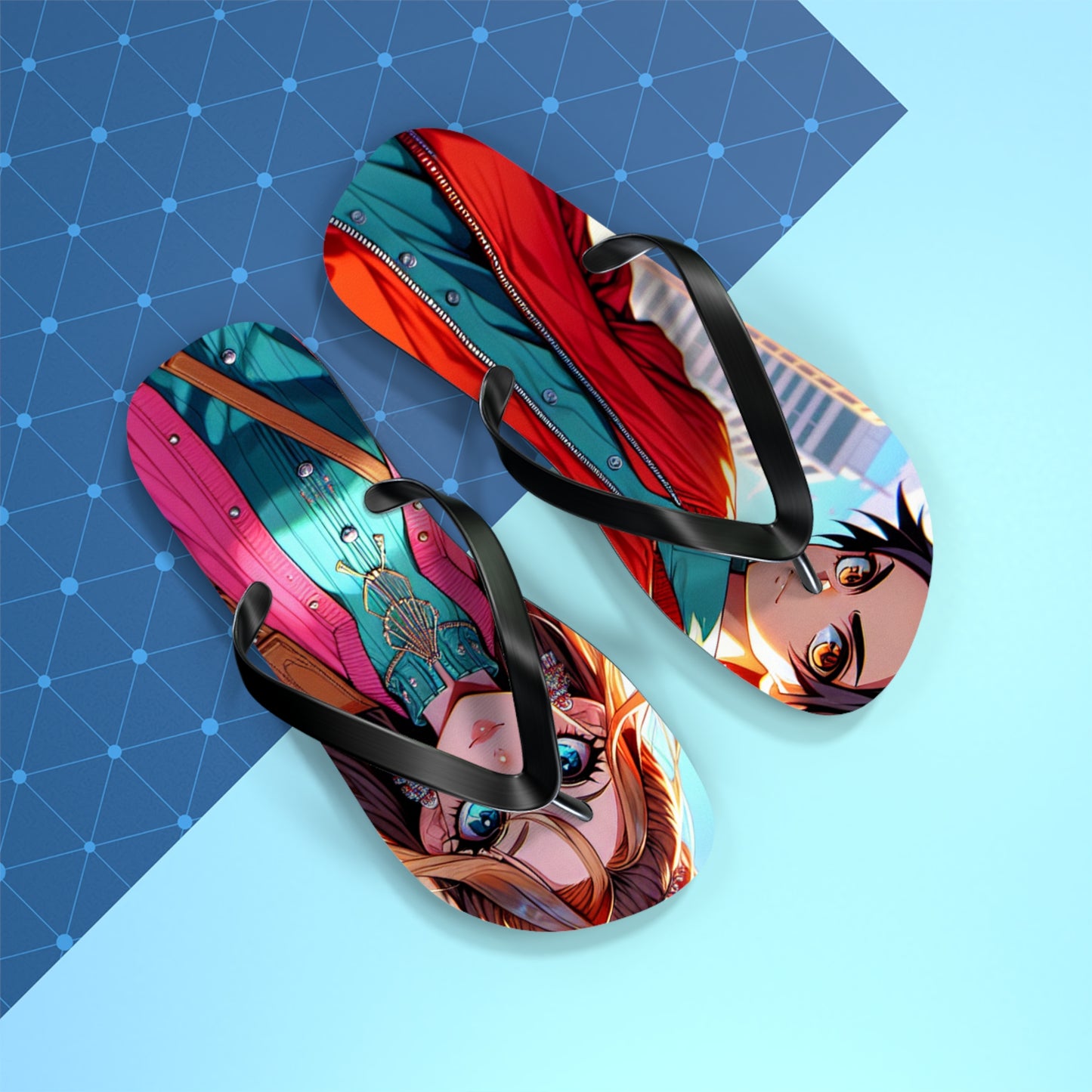 Anime-Inspired Flip Flops, Summer Beach Footwear, Fun Casual Sandals, Unique Gifts for Anime Fans, Vibrant Flip Flops for Beach Trips