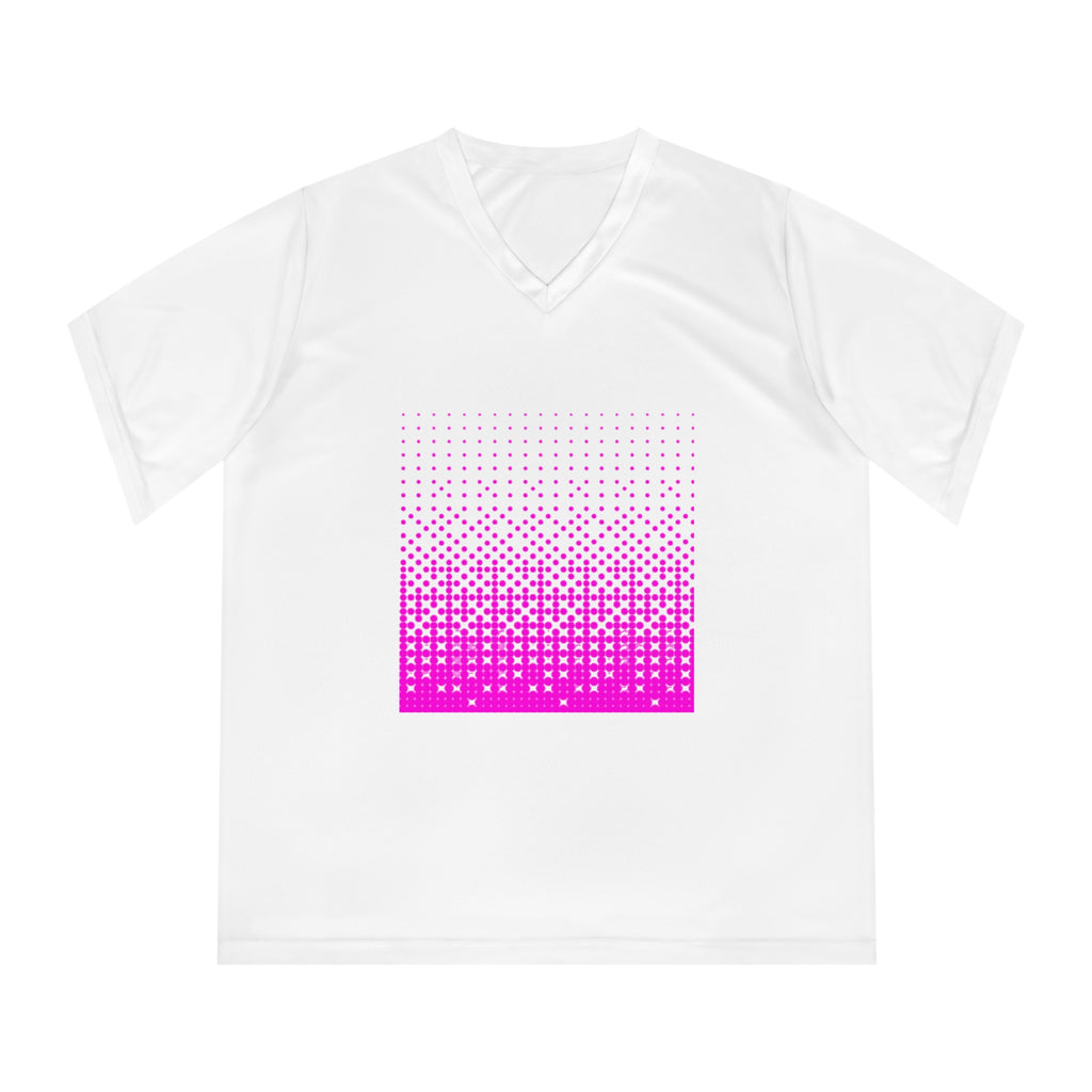 Women's Performance V-Neck T-Shirt - Vibrant Pink Gradient Design for Active Lifestyle