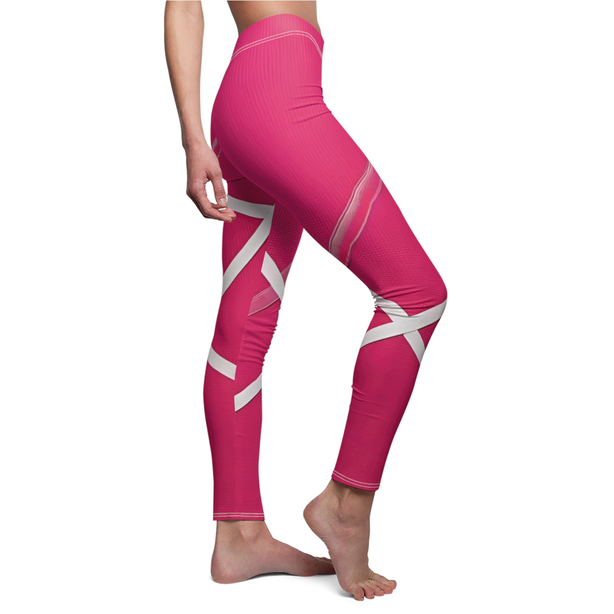 Stylish Women's Cut & Sew Casual Leggings with Unique Design in Bright Pink