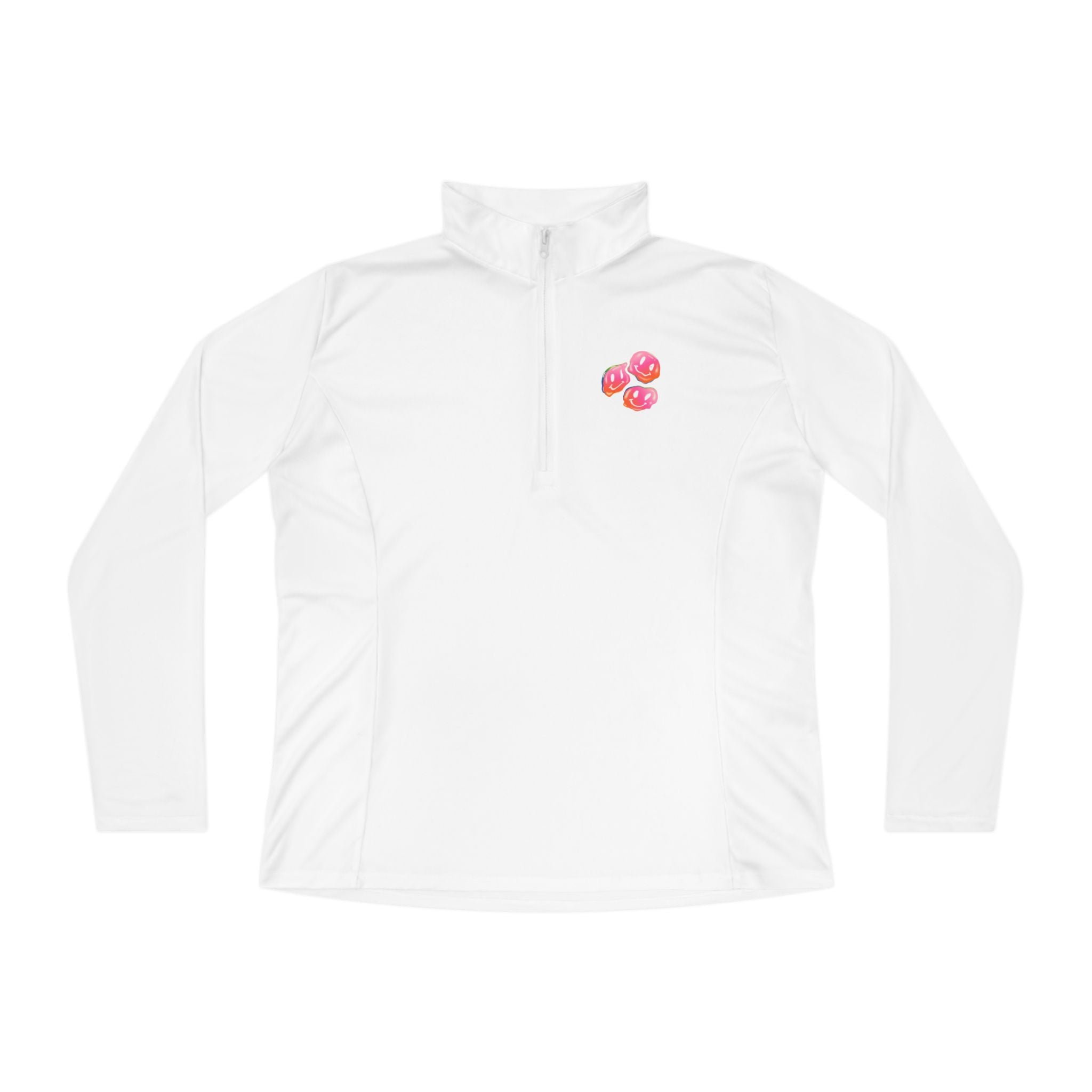 Ladies Quarter-Zip Pullover with Smiley Faces Design