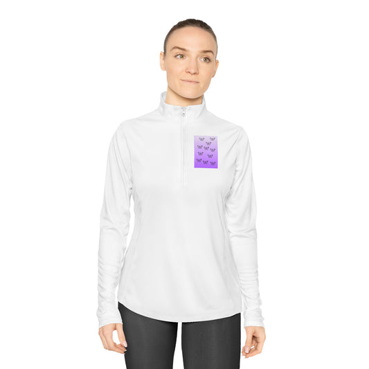 Dee Dee's Purple Butterfly Pattern Ladies Quarter-Zip Pullover - Stylish Activewear for Everyday Comfort