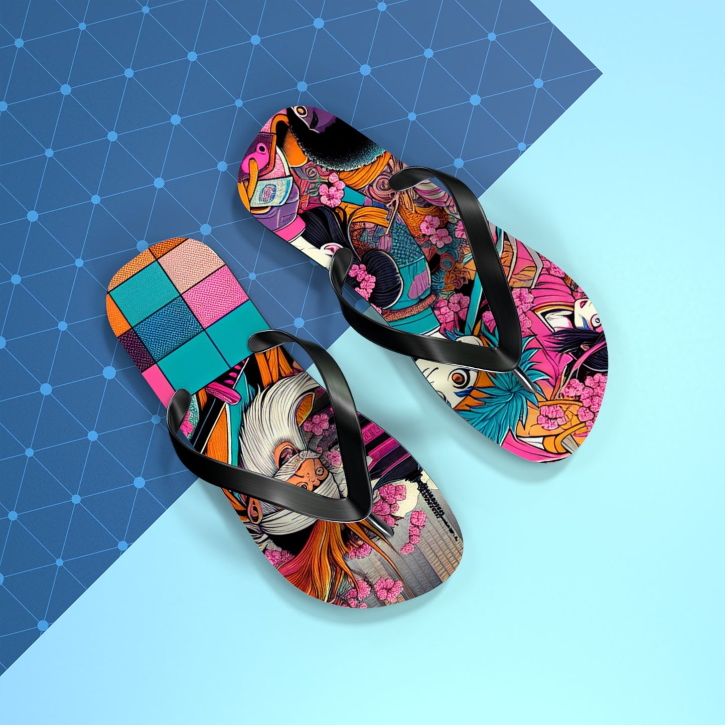 Colorful Artistic Flip Flops, Summer Beach Footwear, Cute Vacation Sandals, Trendy Beachwear, Gift for Her