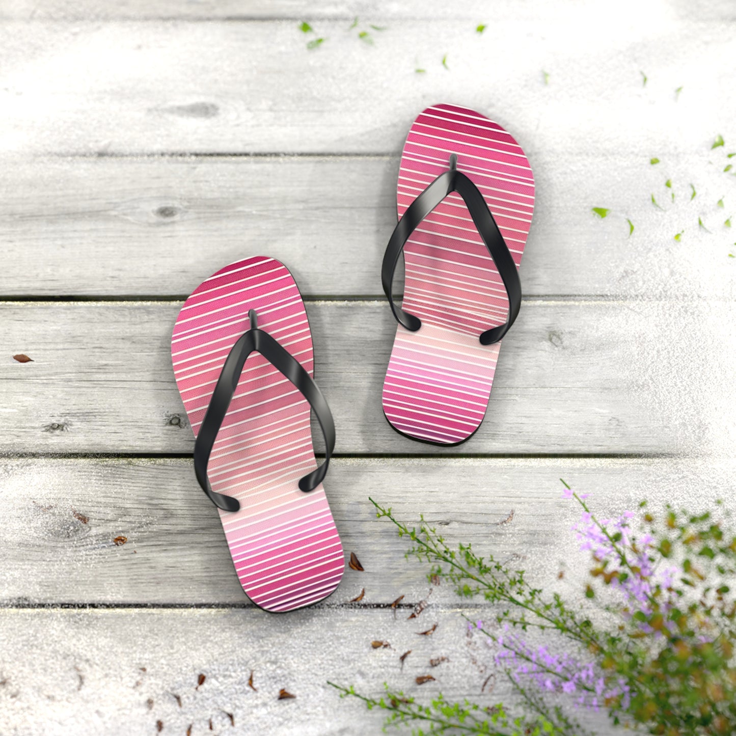 Trendy Pink Striped Flip Flops | Summer Beach Footwear, Vacation Sandals, Poolside Accessories, Womens Slip-Ons, Gift for Her