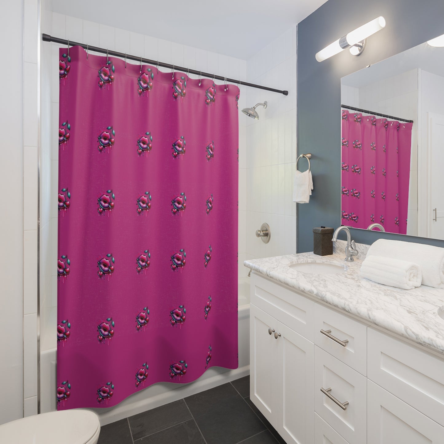 Vibrant Kiss Print Shower Curtain - Unique Bath Decor, Funky Home Accent, Gift for Teen Girls, Stylish Bathroom Makeover, Trendy Home Décor