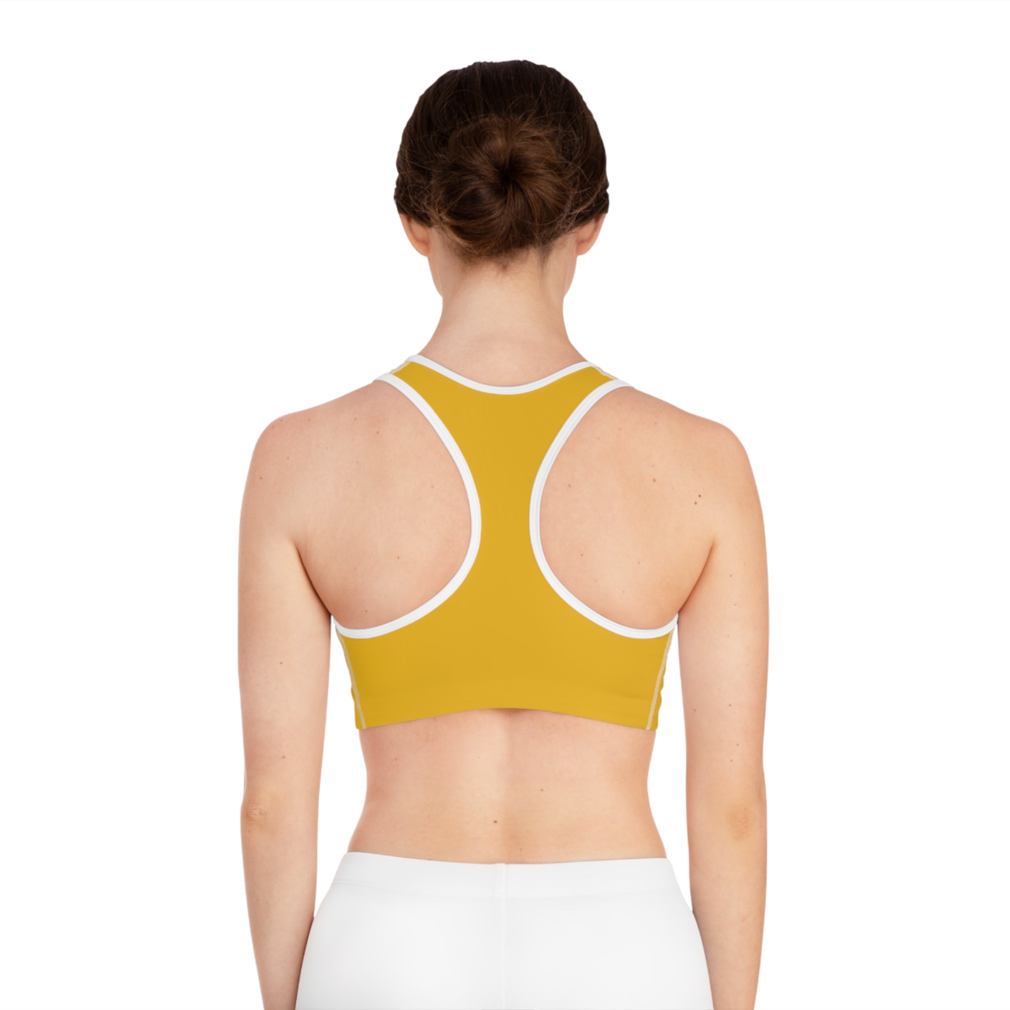Stylish Abstract Sports Bra - Vibrant Yellow Design for Active Women