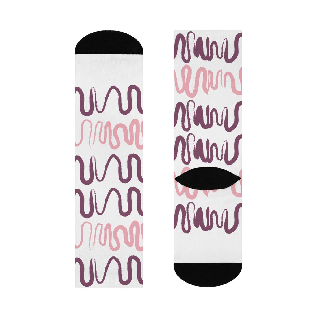 Trendy Cushioned Crew Socks with Abstract Wave Design