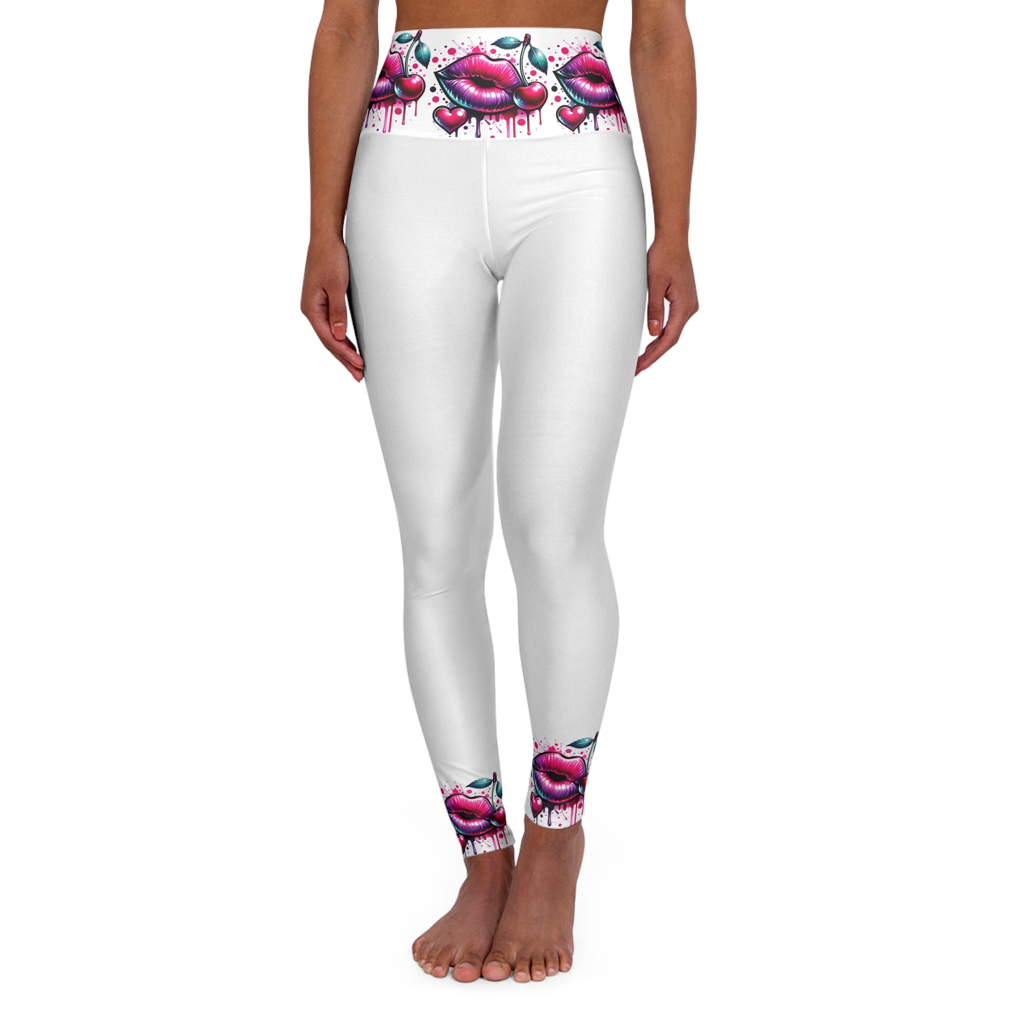 Artistic High Waisted Yoga Leggings - Trendy Workout Wear with Unique Design