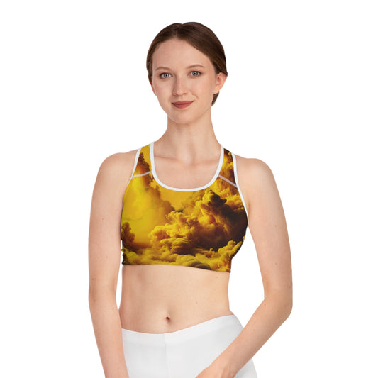 Vibrant Cloud Sports Bra - Yellow Abstract Design for Active Lifestyle