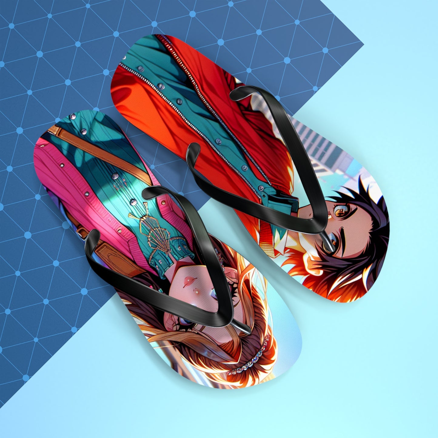 Anime-Inspired Flip Flops, Summer Beach Footwear, Fun Casual Sandals, Unique Gifts for Anime Fans, Vibrant Flip Flops for Beach Trips