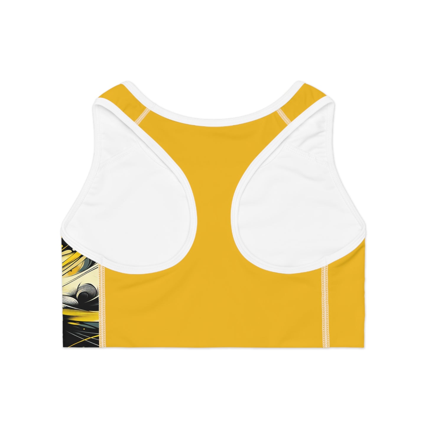 Stylish Abstract Sports Bra - Vibrant Yellow Design for Active Women