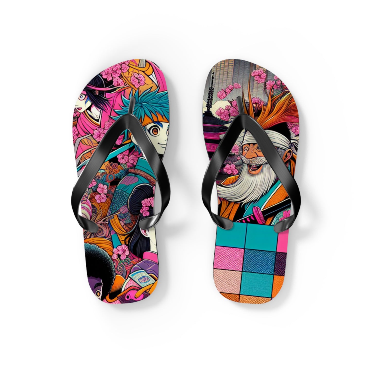 Colorful Artistic Flip Flops, Summer Beach Footwear, Cute Vacation Sandals, Trendy Beachwear, Gift for Her