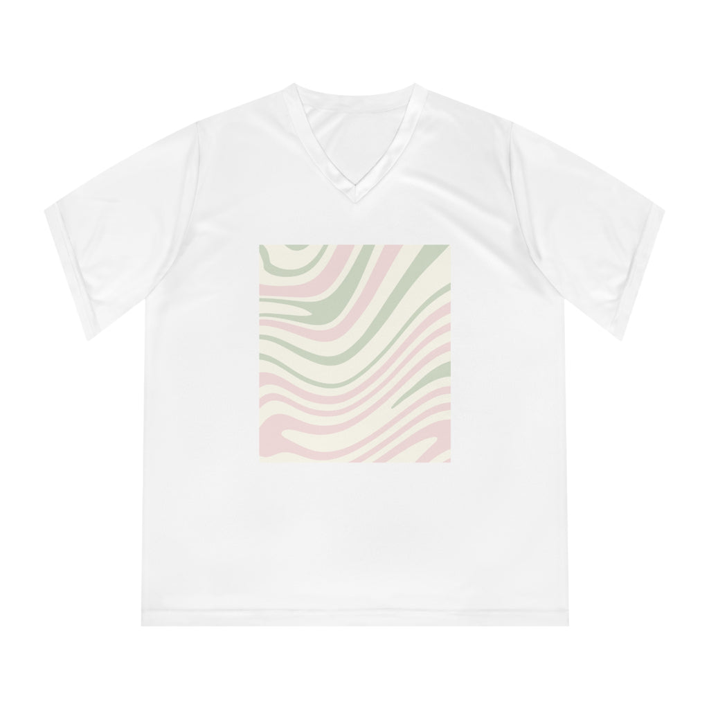 Women’s Performance V-Neck T-Shirt - Elegant Pastel Waves Design for Active Lifestyle