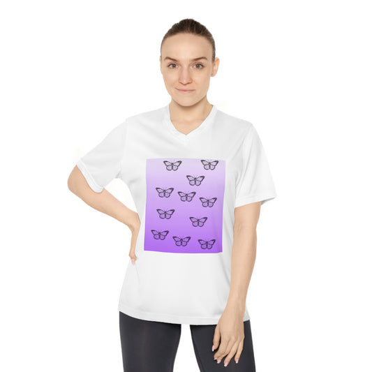 Butterfly Graphic Women's Performance V-Neck T-Shirt - Activewear for Nature Lovers