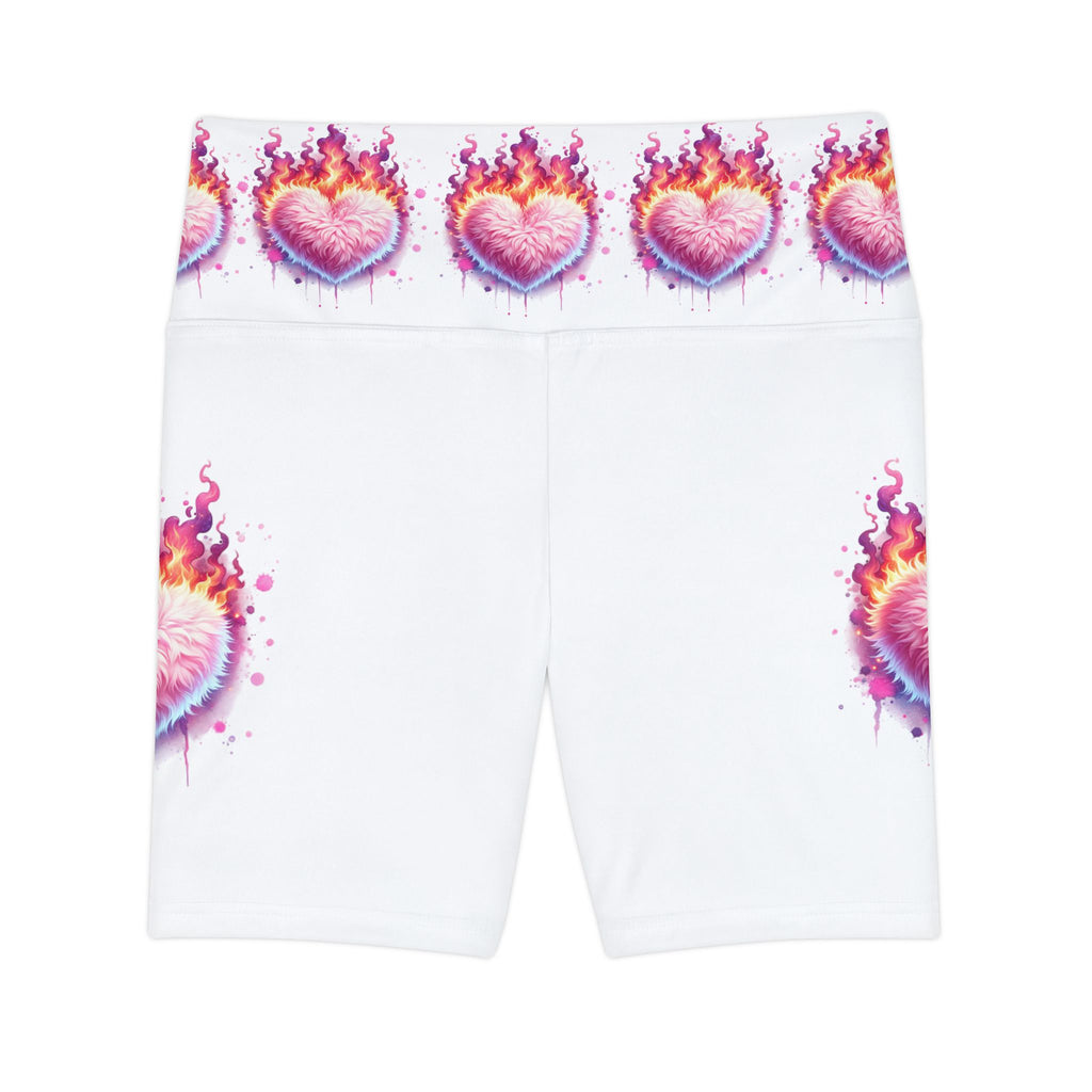 Flaming Heart Women's Workout Shorts - Bright Leggings for Fitness Enthusiasts