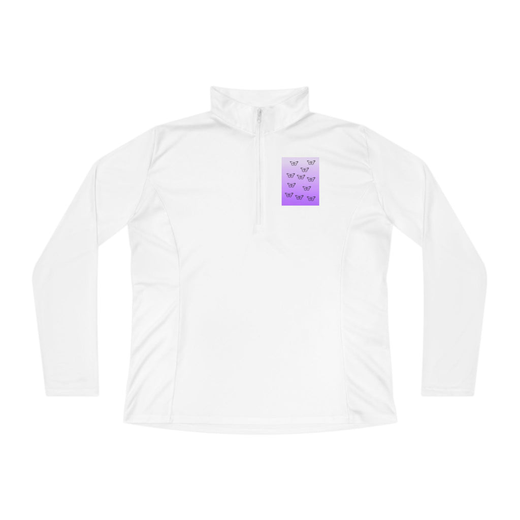 Dee Dee's Purple Butterfly Pattern Ladies Quarter-Zip Pullover - Stylish Activewear for Everyday Comfort