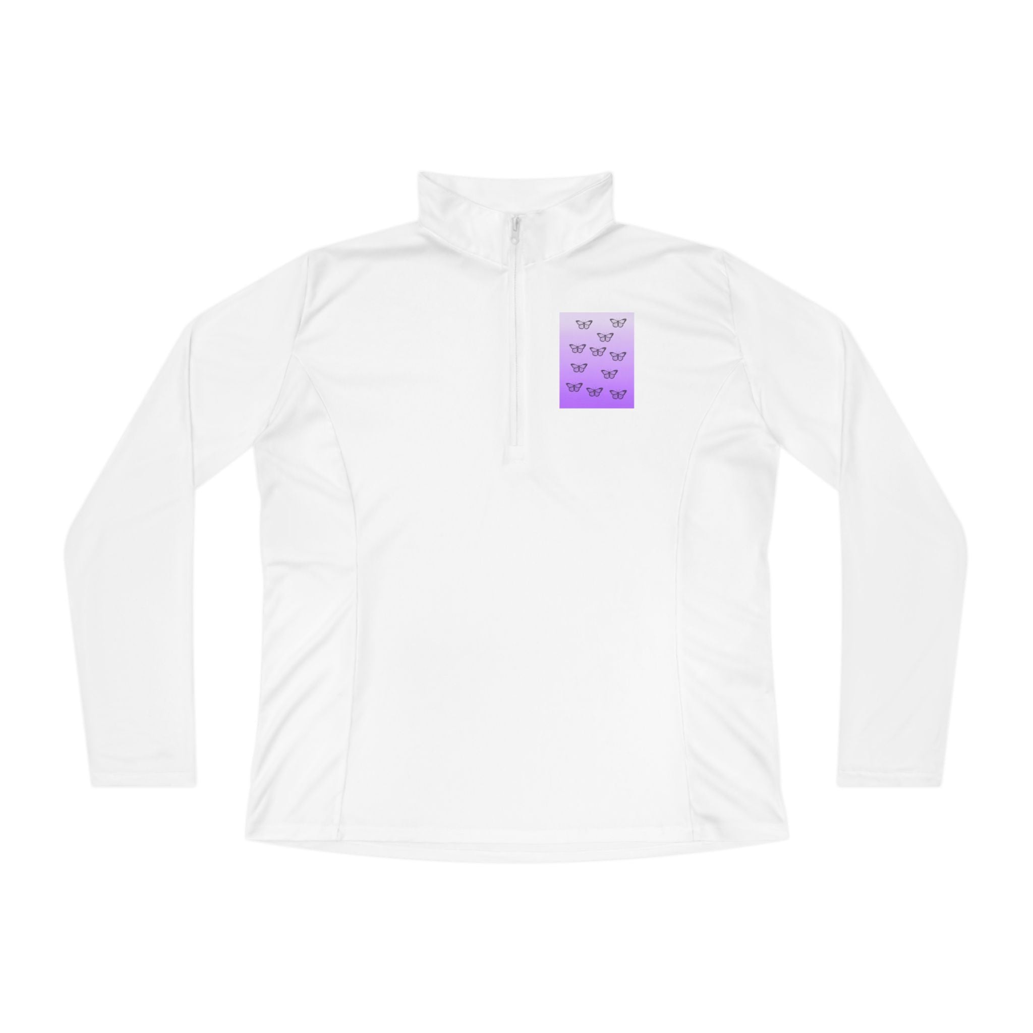Dee Dee's Purple Butterfly Pattern Ladies Quarter-Zip Pullover - Stylish Activewear for Everyday Comfort
