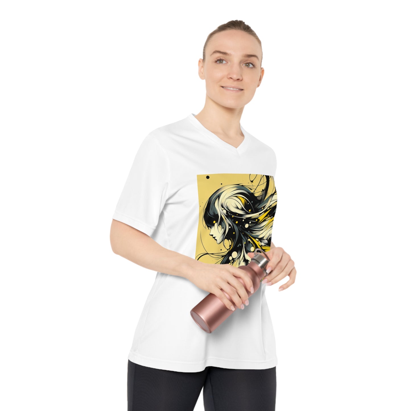 Artistic Women's V-Neck Performance T-Shirt - Modern Graphic Design
