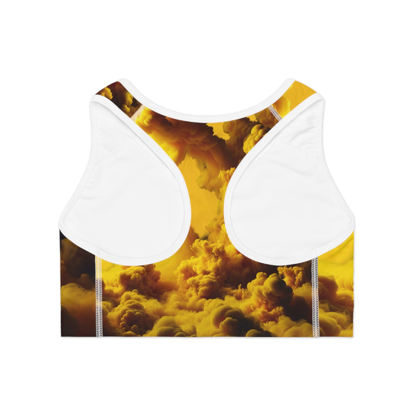 Vibrant Cloud Sports Bra - Yellow Abstract Design for Active Lifestyle