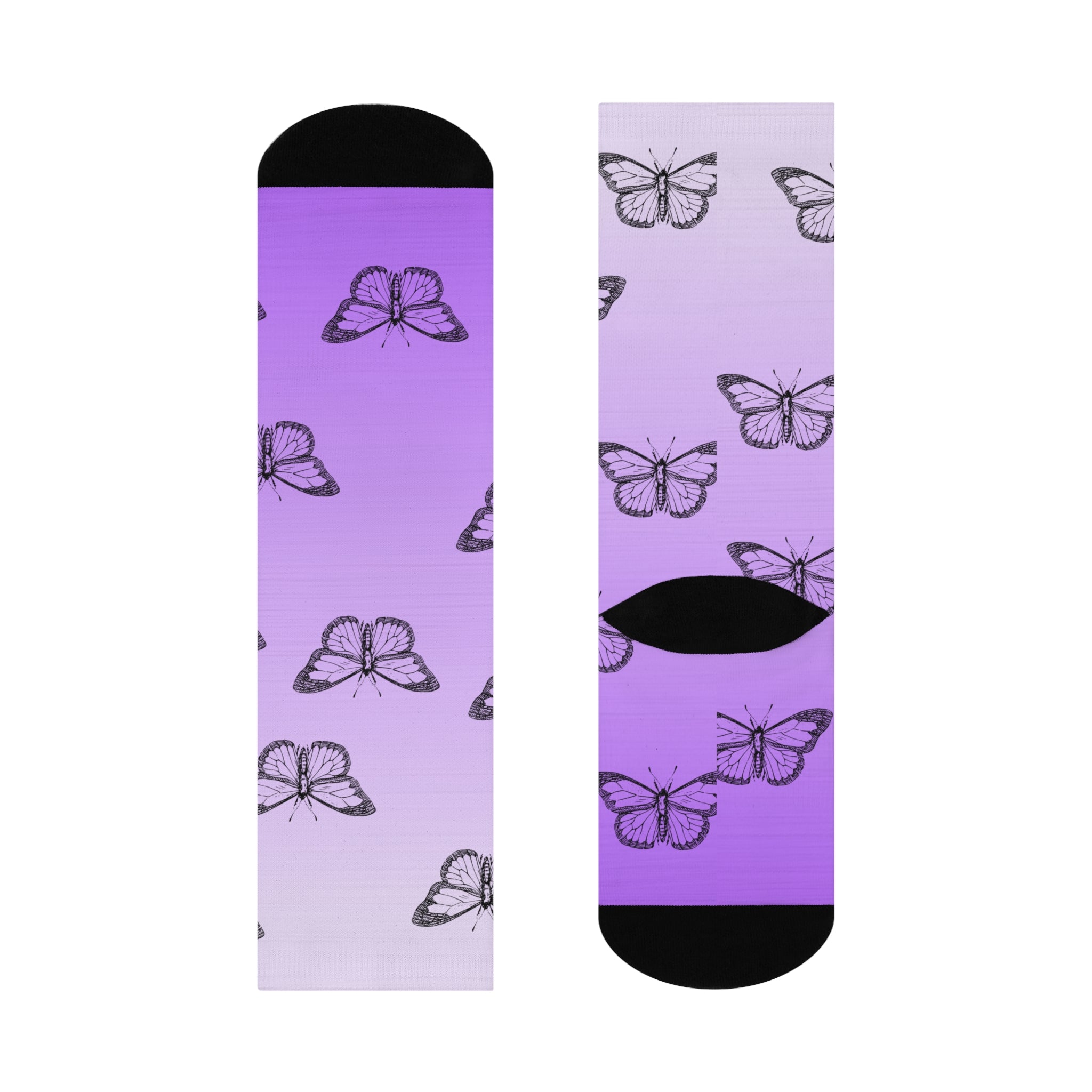 Butterfly Pattern Cushioned Crew Socks - Stylish & Comfortable Footwear for Nature Lovers