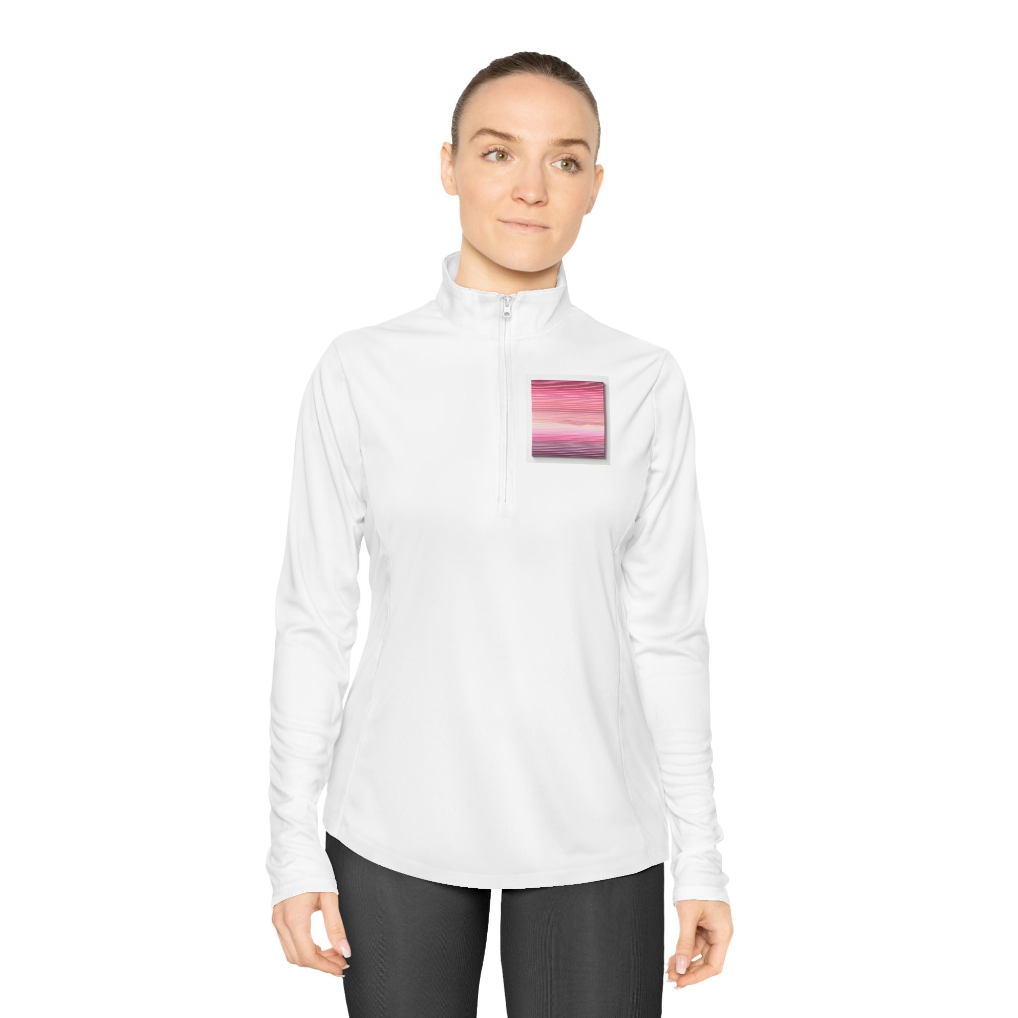 Ladies Quarter-Zip Pullover with Sunset Design - Perfect for Active Lifestyle