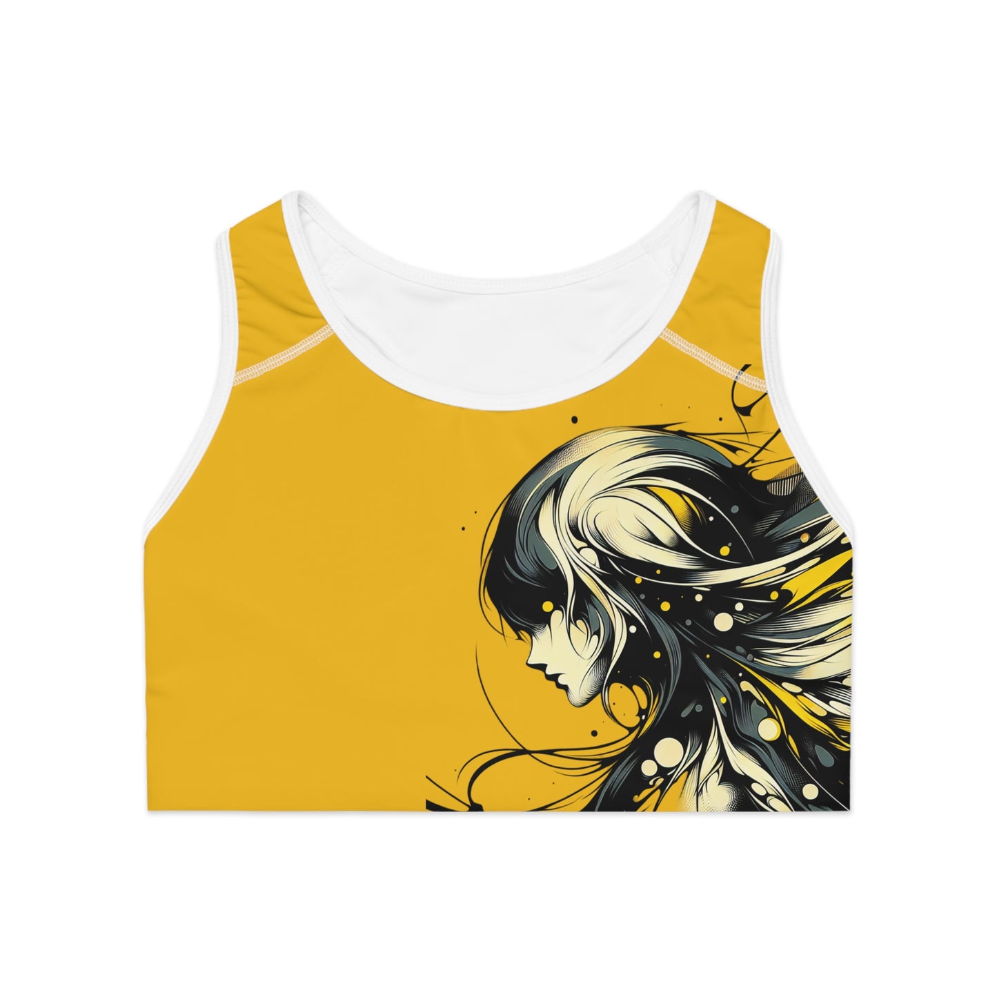 Stylish Abstract Sports Bra - Vibrant Yellow Design for Active Women