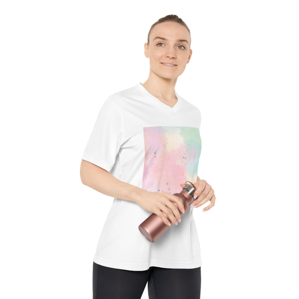 Pastel Watercolor Women's Performance V-Neck T-Shirt - Stylish & Comfortable Athletic Fit