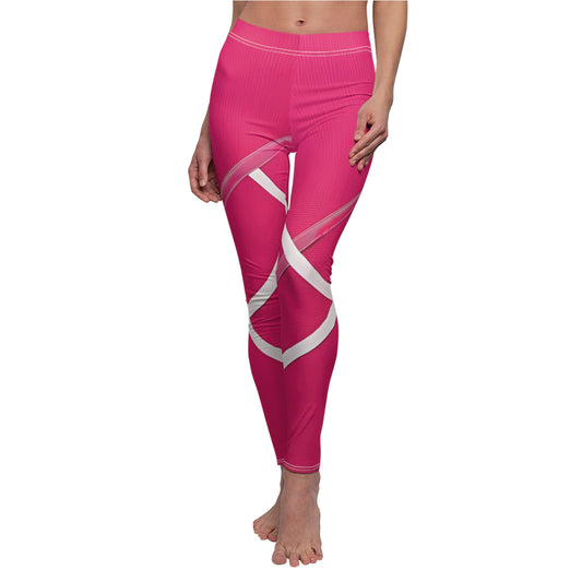 Stylish Women's Cut & Sew Casual Leggings with Unique Design in Bright Pink