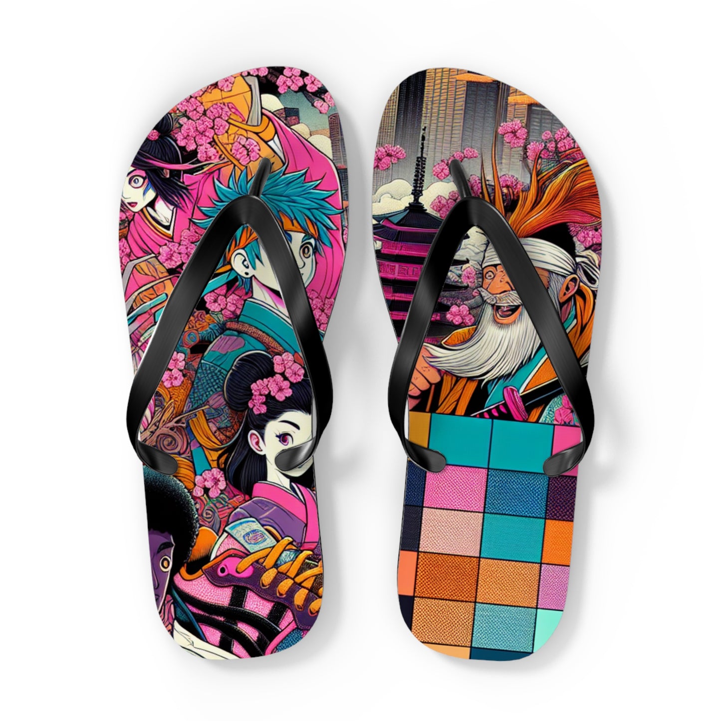 Colorful Artistic Flip Flops, Summer Beach Footwear, Cute Vacation Sandals, Trendy Beachwear, Gift for Her