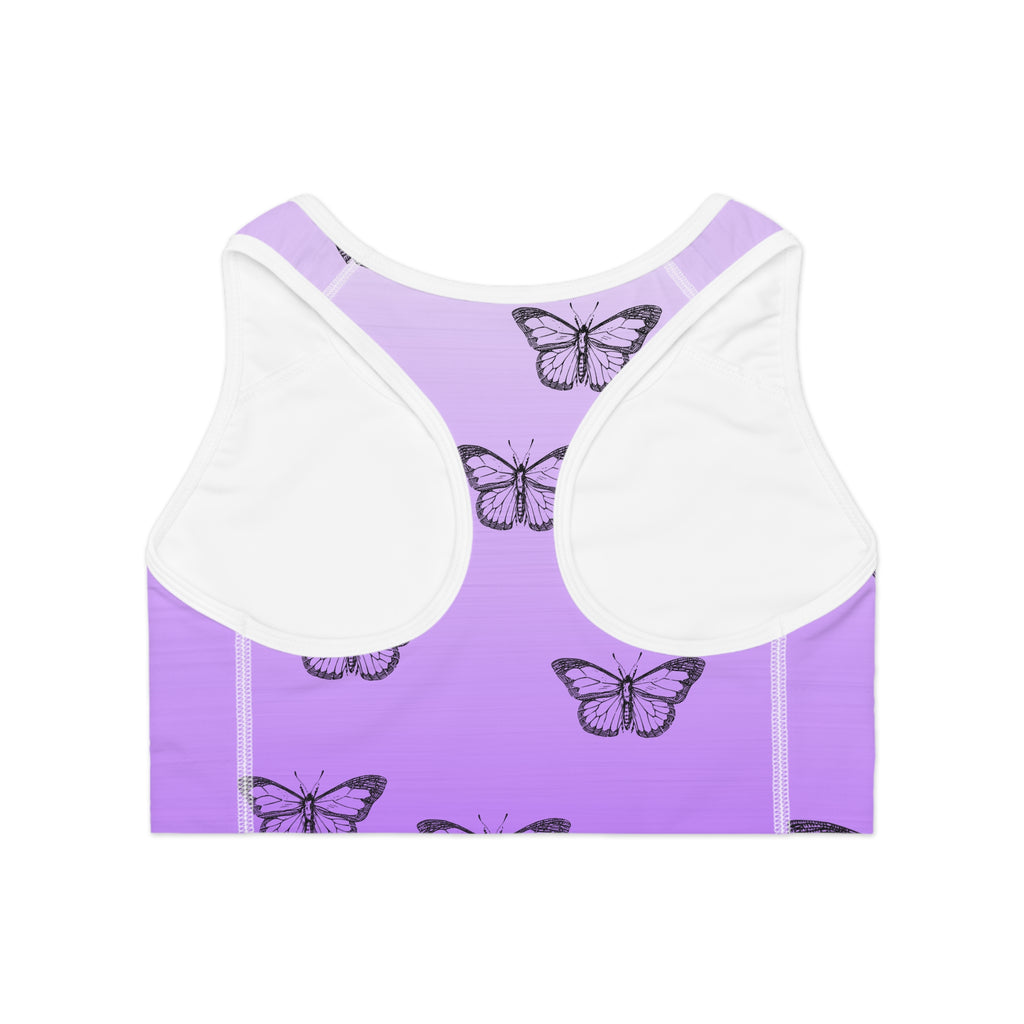 Dee Dee's Purple Butterfly Sports Bra - Elegant Activewear for Yoga & Fitness